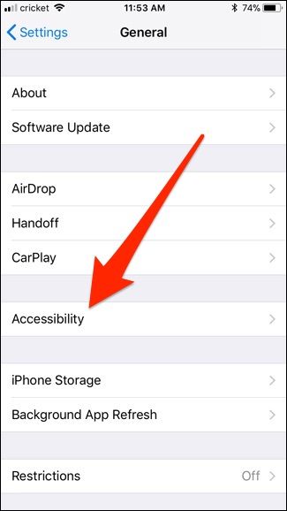 Экран Универсальный доступ в iOS