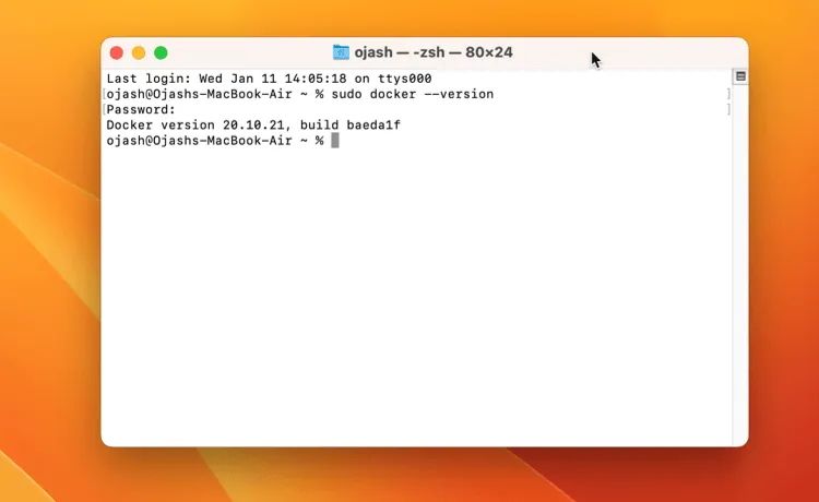 Версия Docker в терминале