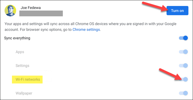 Включите синхронизацию Chrome и убедитесь, что Wi‑Fi сети включены