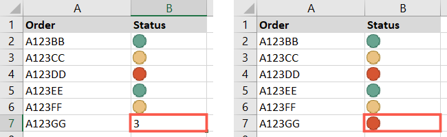 Пример применения правила условного форматирования с иконками в таблице
