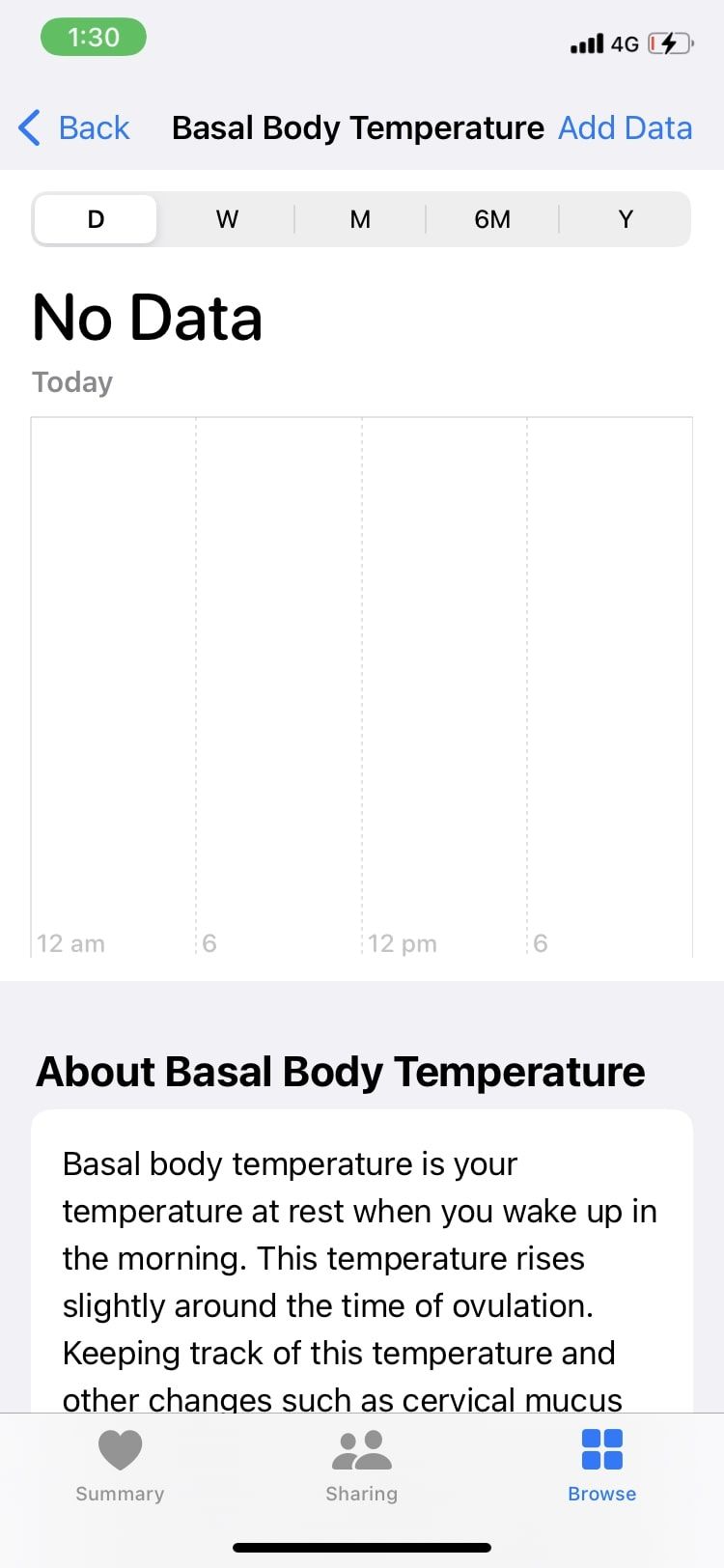 Кнопка добавления данных в приложении «Здоровье»