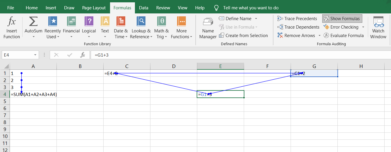 Визуализация связей между ячейками на листе Excel.