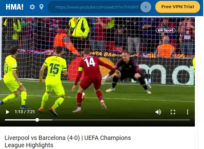 Интерфейс веб-прокси HideMyAss: выбор сервера для обхода блокировки YouTube