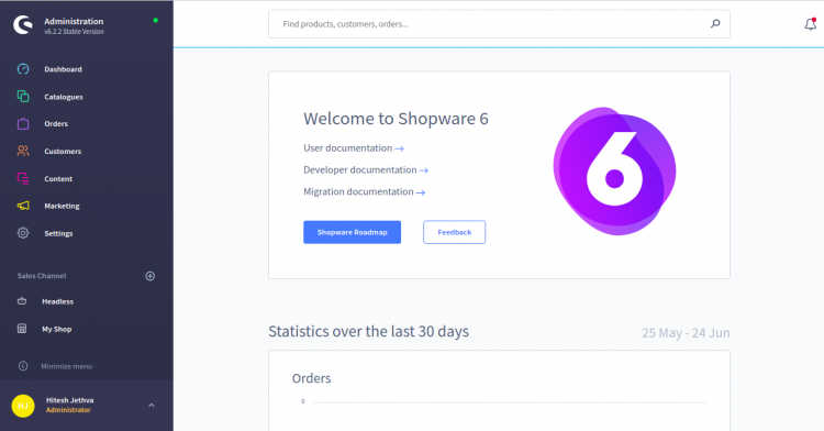 Главная страница Shopware после установки