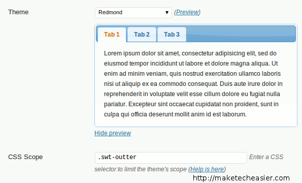 Schermata Section Widgets che mostra le opzioni di stile a schede