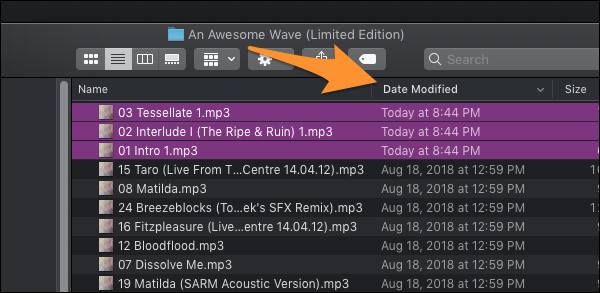 Сортировка файлов альбома в Finder по дате для поиска новых MP3