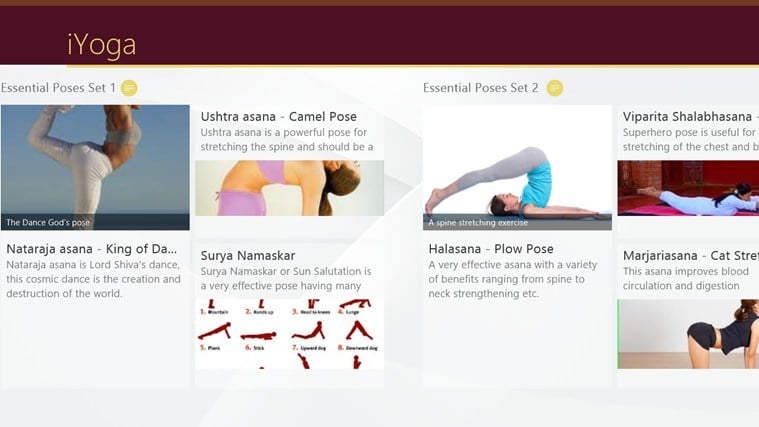 скриншот iYoga на Windows 8 с интерфейсом и позами