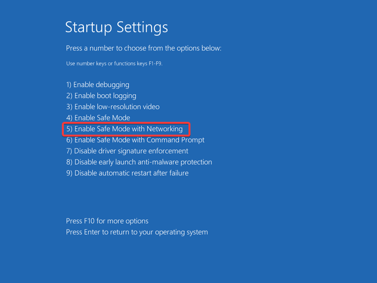 Настройки загрузки: выбор режима безопасного режима с сетью