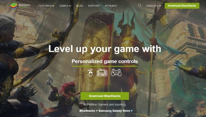 Интерфейс BlueStacks на Mac с открытой страницей Google Play