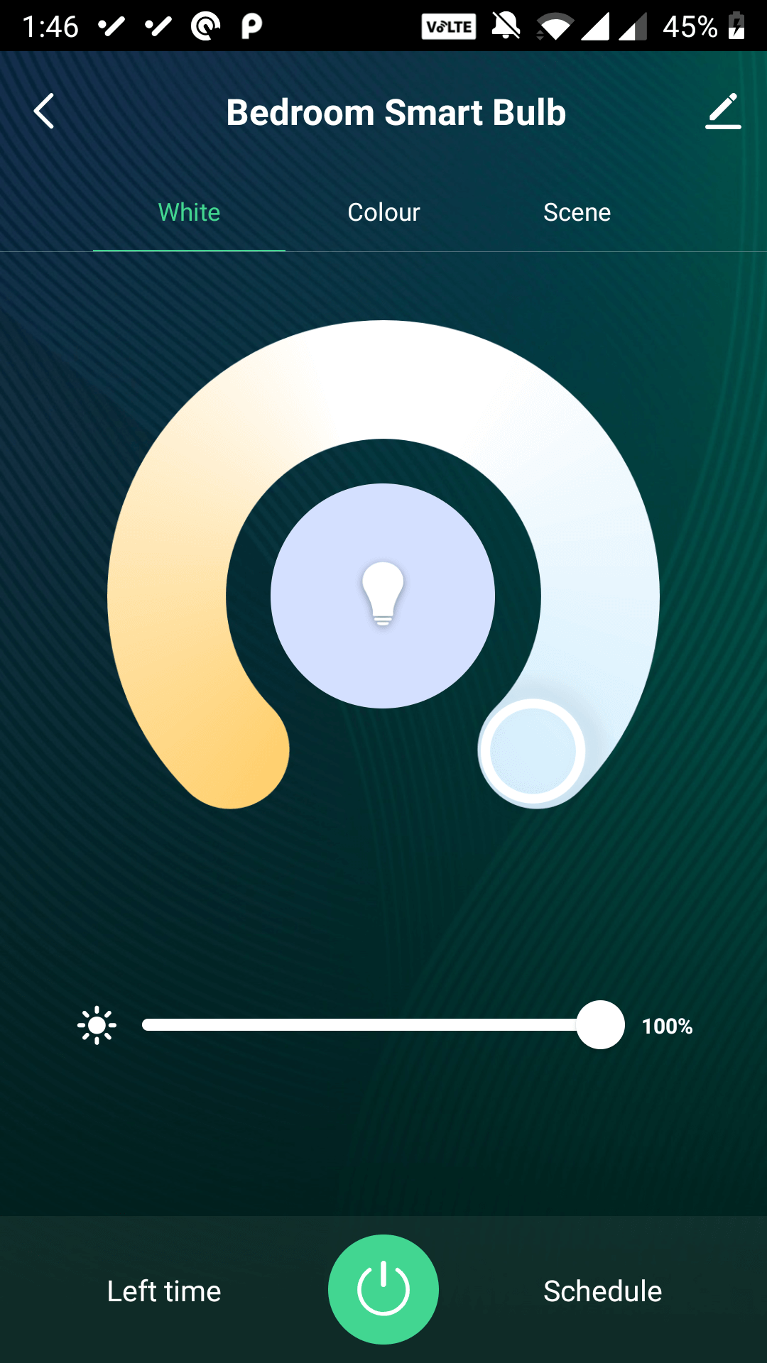 панель выбора цвета умной лампочки