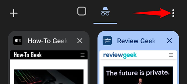 Нажмите значок трёх точек в правом верхнем углу Chrome на мобильном