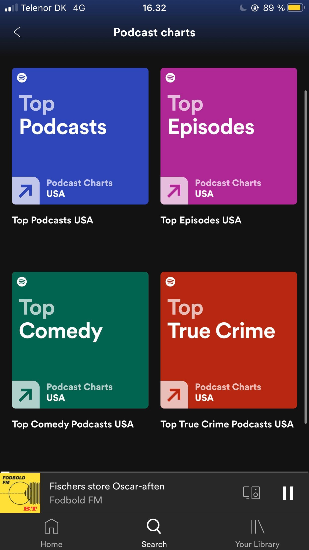 Вкладка подкастов в мобильном приложении Spotify