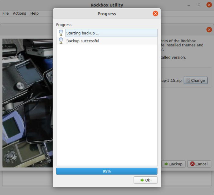 Процесс резервного копирования Rockbox