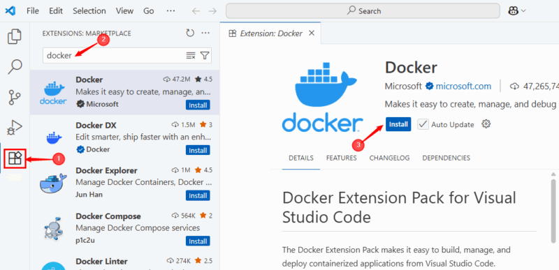 Installa l'estensione Docker in VS Code