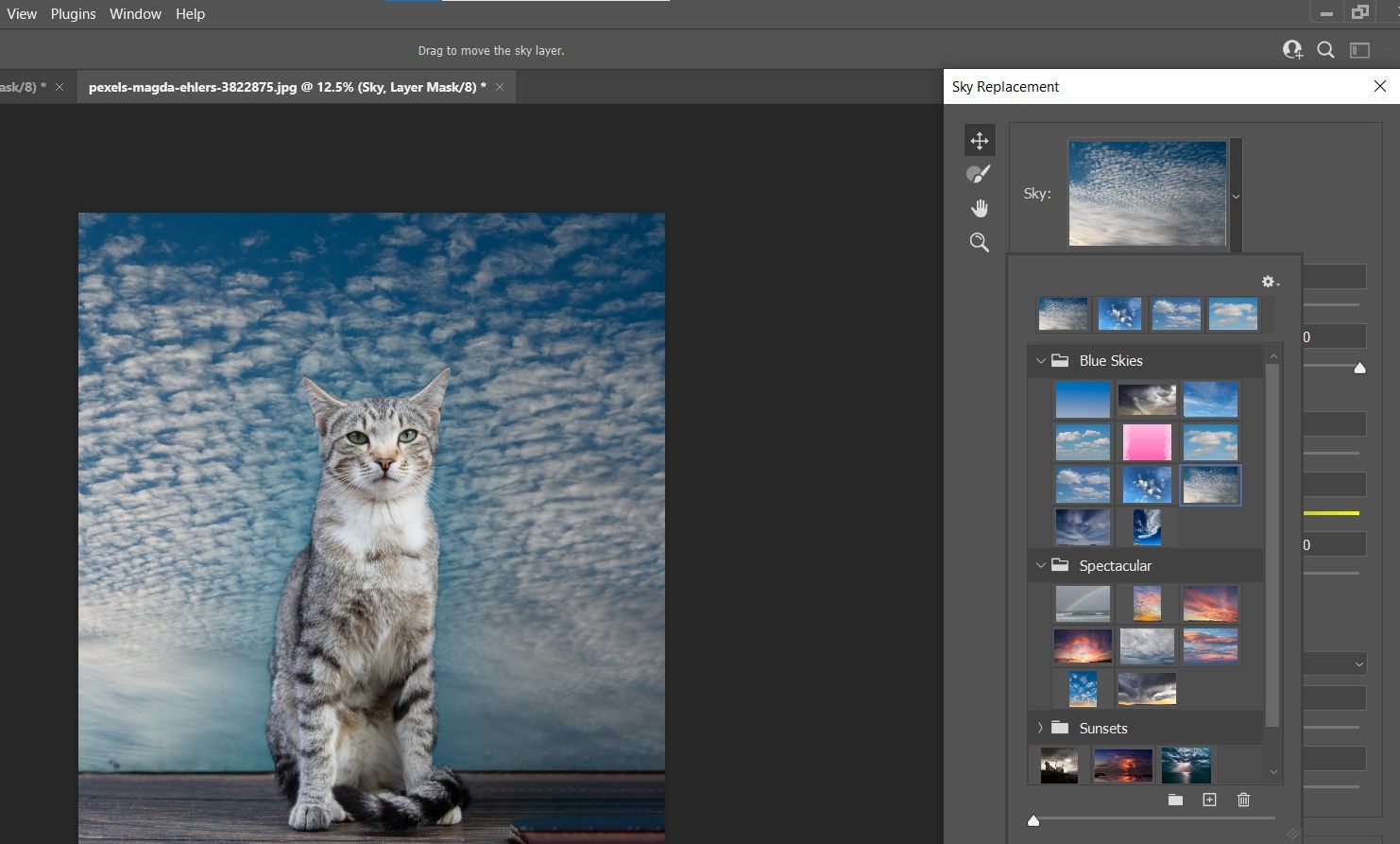 Выбор пресета неба для замены