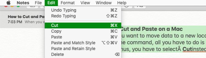 Cut option in Edit menu on Mac
