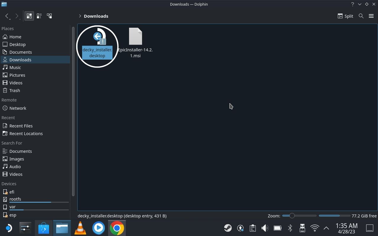 Файл decky_installer.desktop в менеджере файлов Dolphin