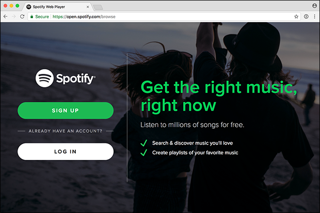 Окно входа в Spotify Web Player