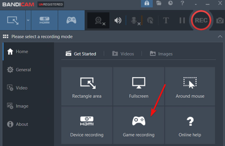 Bandicam — интерфейс выбора зоны захвата