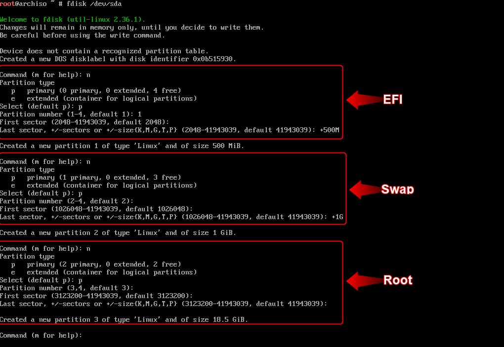 Создание разделов с помощью fdisk