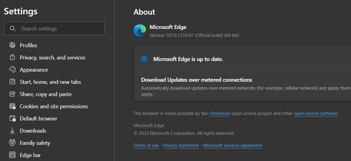 Страница сведений о Microsoft Edge