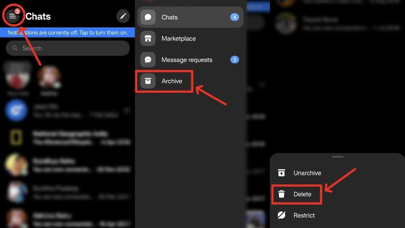 Иллюстрация: удаление архива через мобильное приложение Messenger