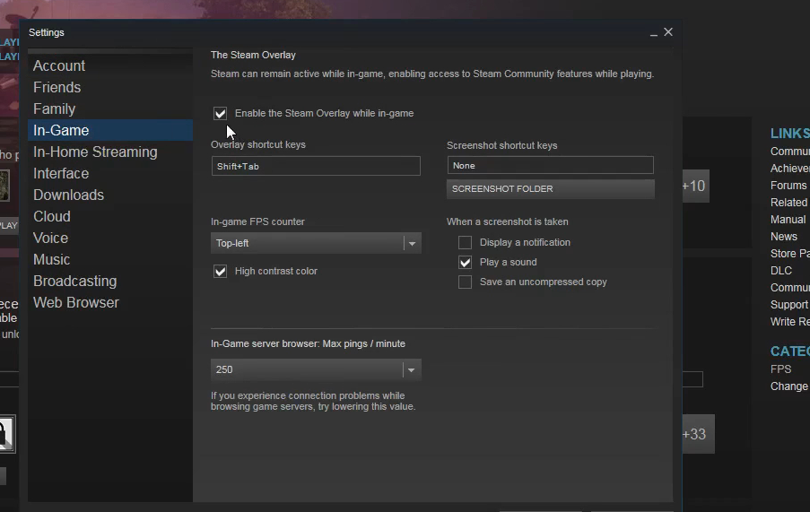Опция Steam Overlay