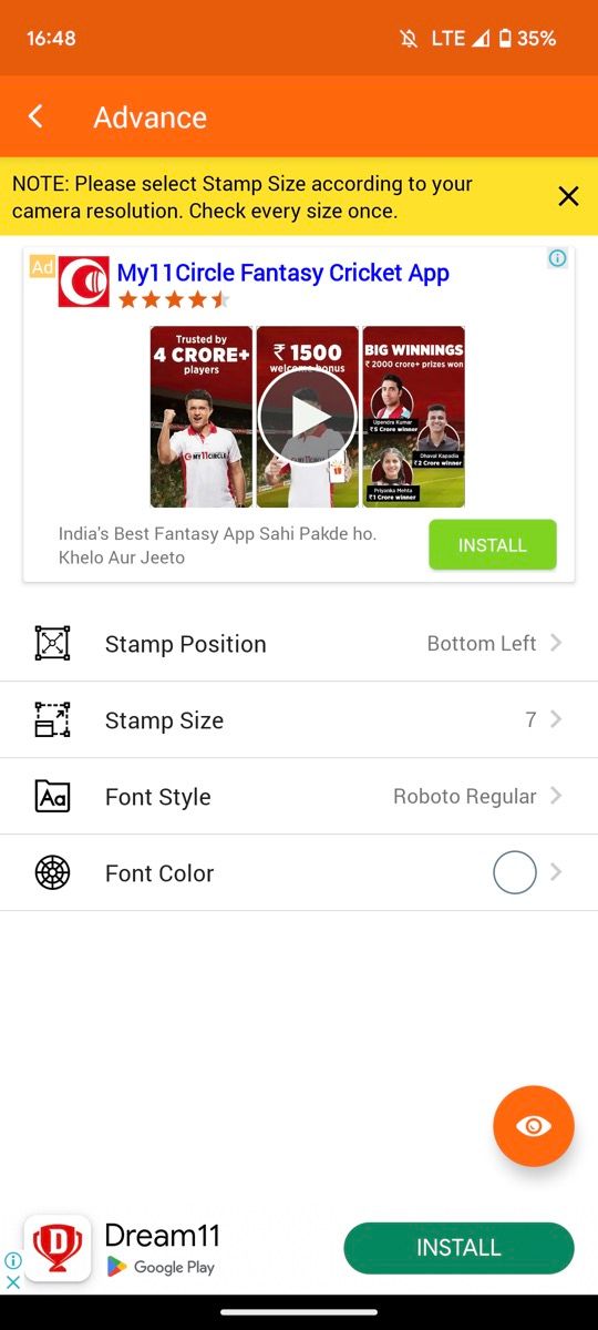 Продвинутые параметры водяного знака в Shot On Stamp