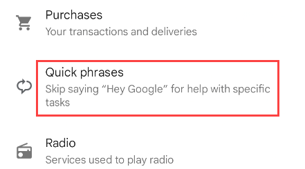 Раздел Quick Phrases в настройках Google Assistant