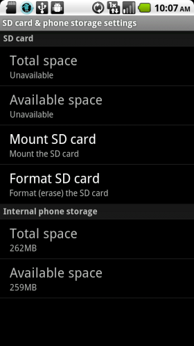 Скриншот: меню форматирования SD-карты