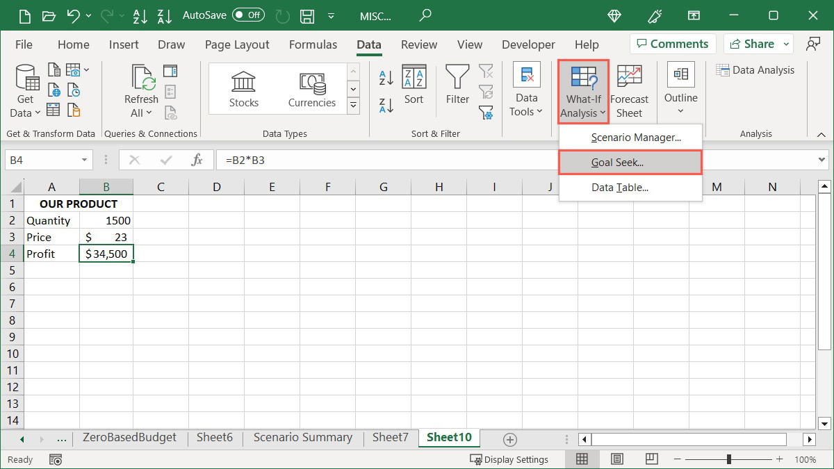 Поиск решения в меню Анализ 