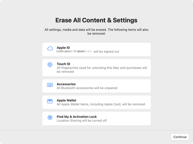 Summary of items to be removed from your Mac