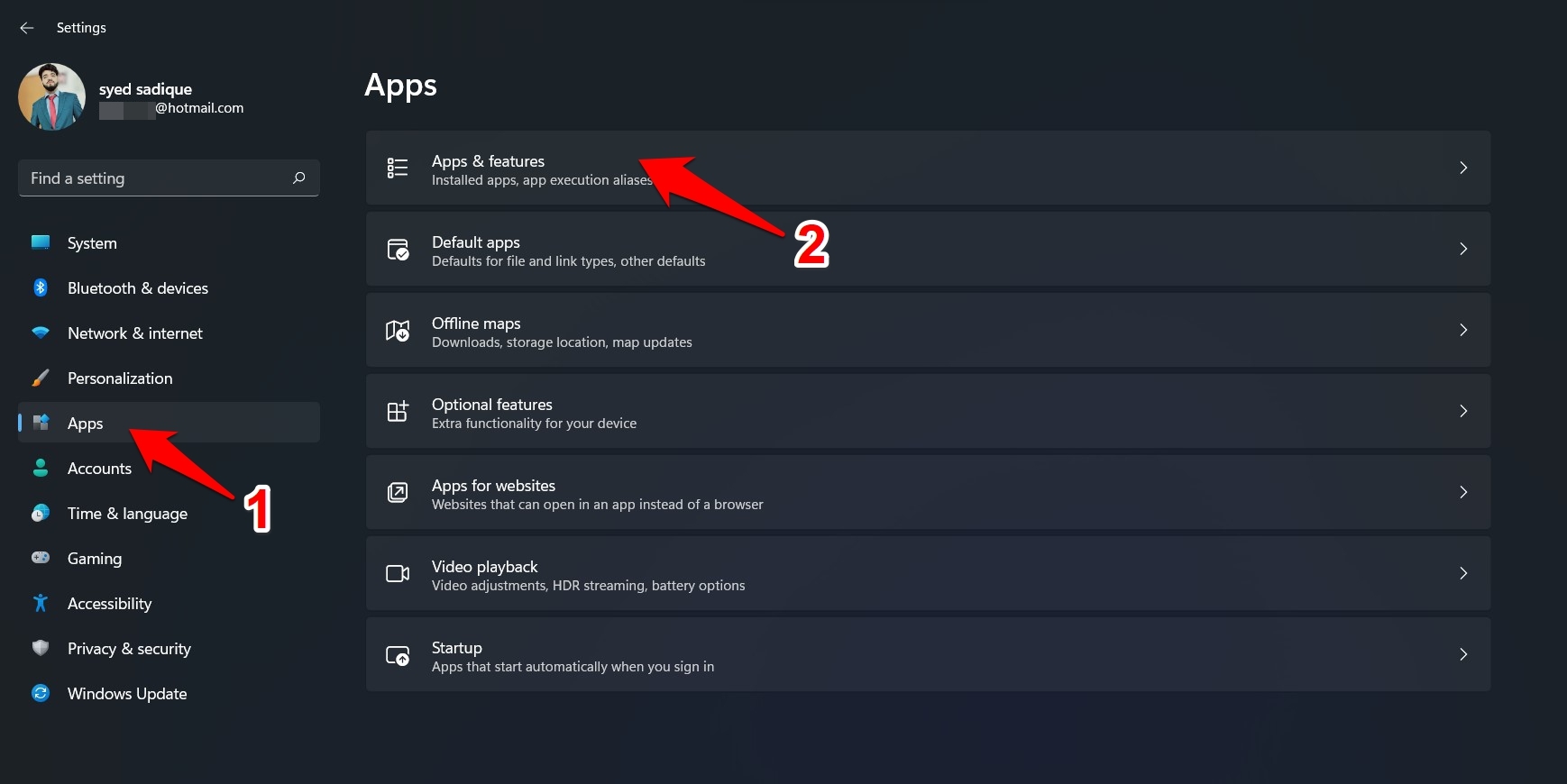 apps and features windows 11