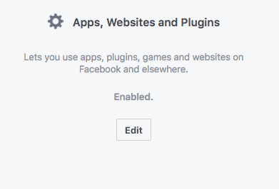 Скриншот: раздел «Приложения, сайты и плагины» в настройках Facebook