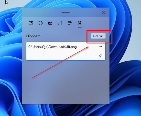 Панель истории буфера с опцией «Очистить всё»