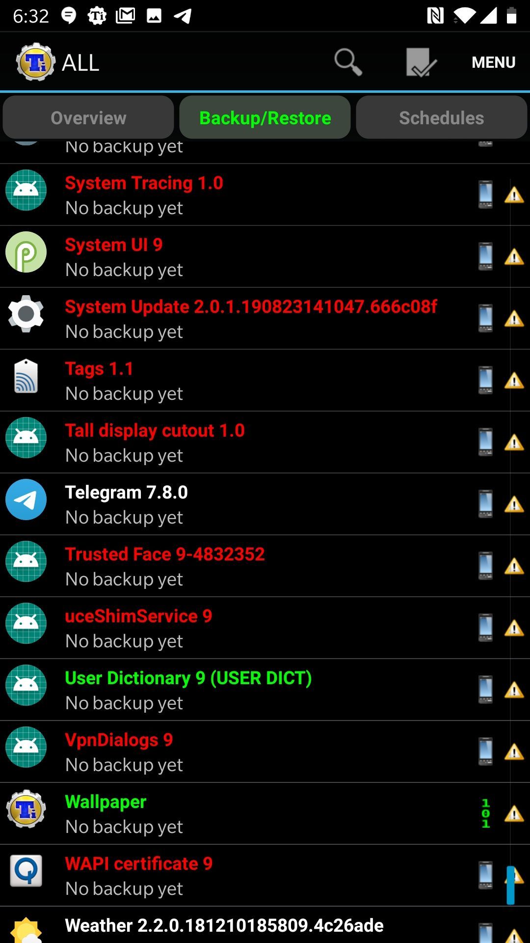 Titanium backup no backup screenshot
