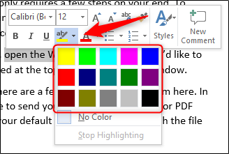 Палитра цветов для выделения в Word