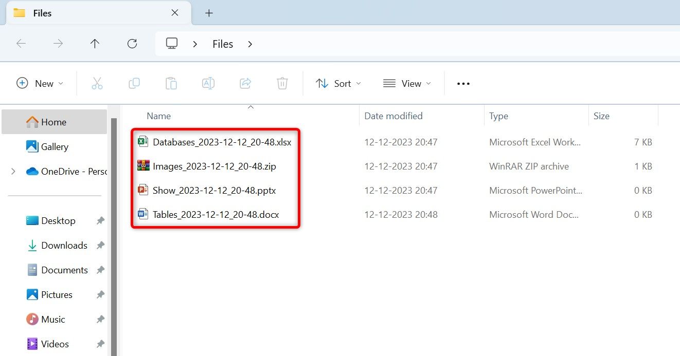 Файлы с метками времени в Проводнике Windows.