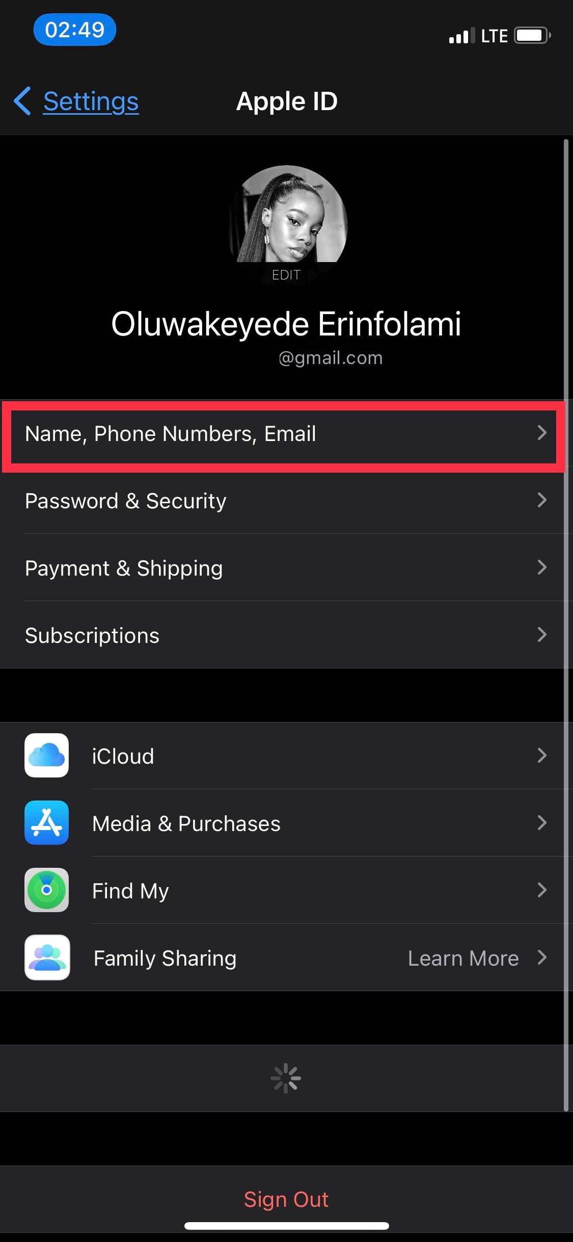 Настройки Apple ID на iPhone раздел Контактные данные