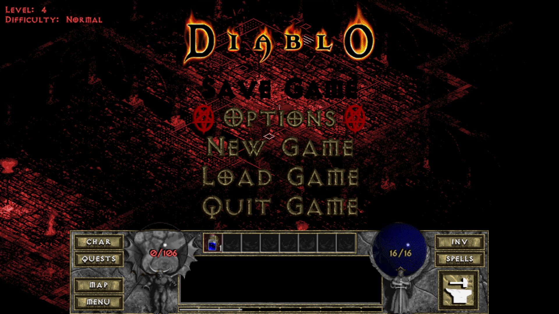 A screenshot of the death screen in the original Diablo game.