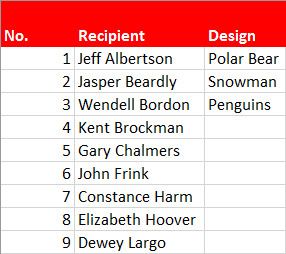 Выбор дизайнов открыток и расширение списка с помощью маркера заполнения