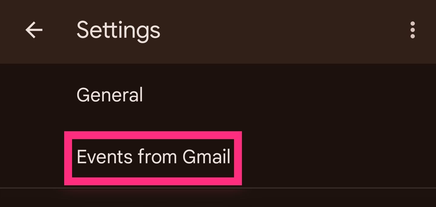 Раздел Events From Gmail в мобильном приложении