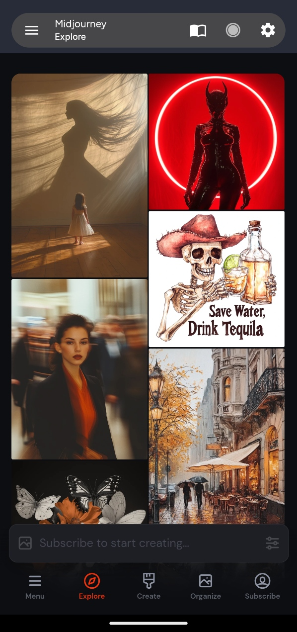 Midjourney открыт в браузере Hermit как сайт