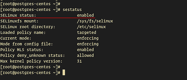 Статус SELinux в режиме Enforcing