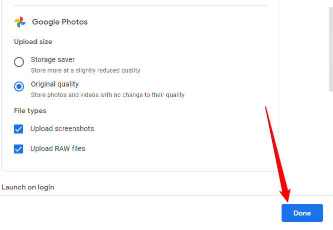 Select how you want Drive to handle photos, then click 