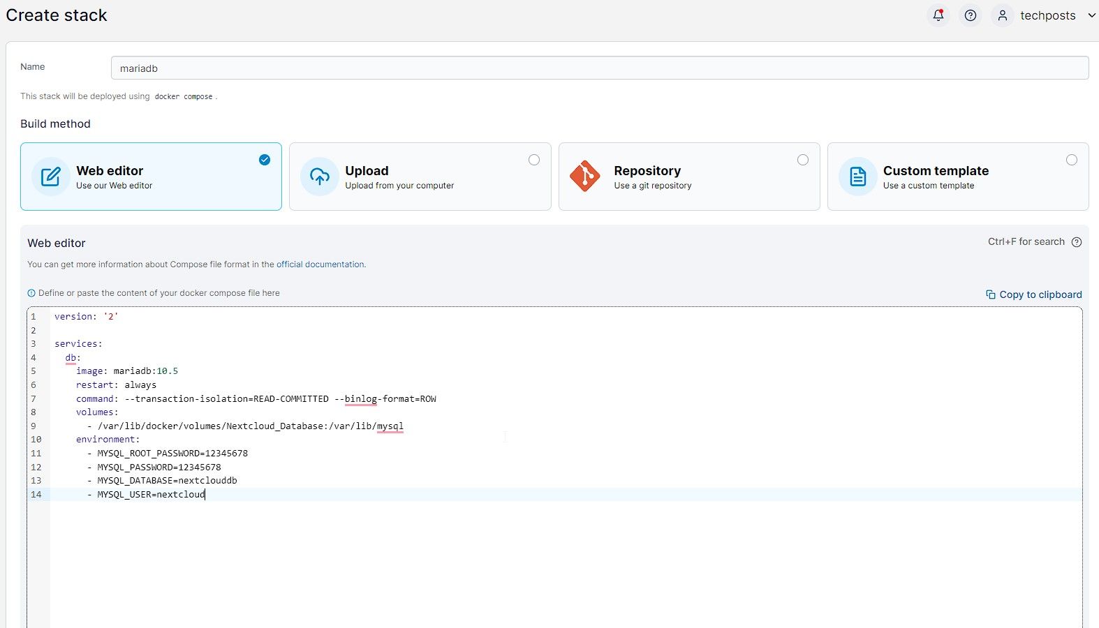 Развертывание MariaDB для Nextcloud