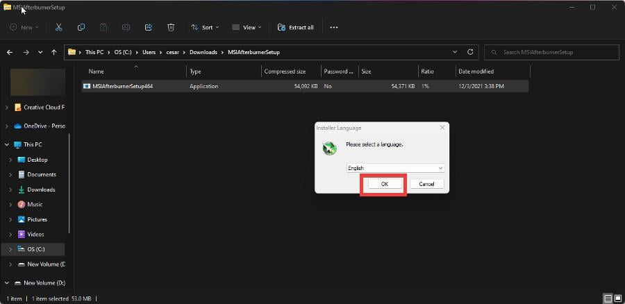 Экран установки MSI Afterburner