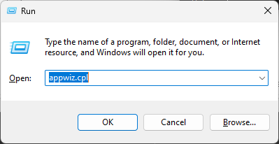 Команда Run: appwiz.cpl для открытия списка программ в Windows
