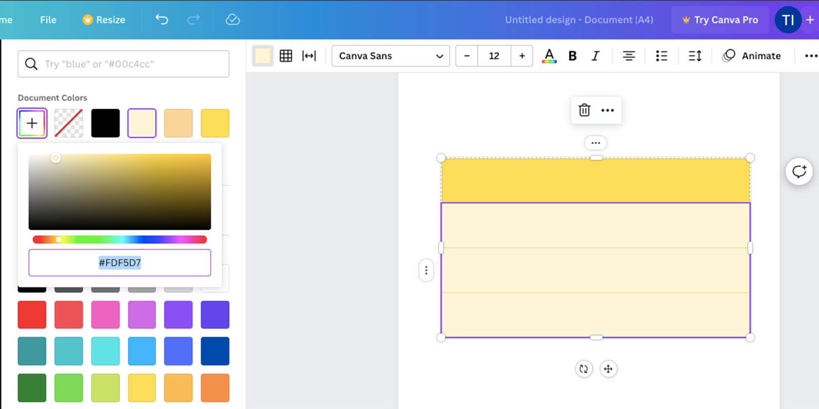 table colors in Canva