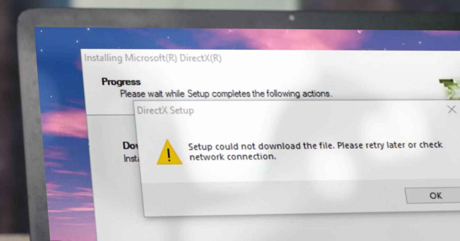Экран ноутбука с ошибкой DirectX